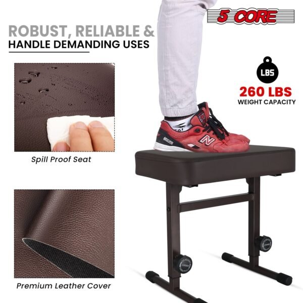 17 22 inch height adjustable kbb h adj br keyboard chair 5 core t style brown thick padded pu leather cushion seat piano stool