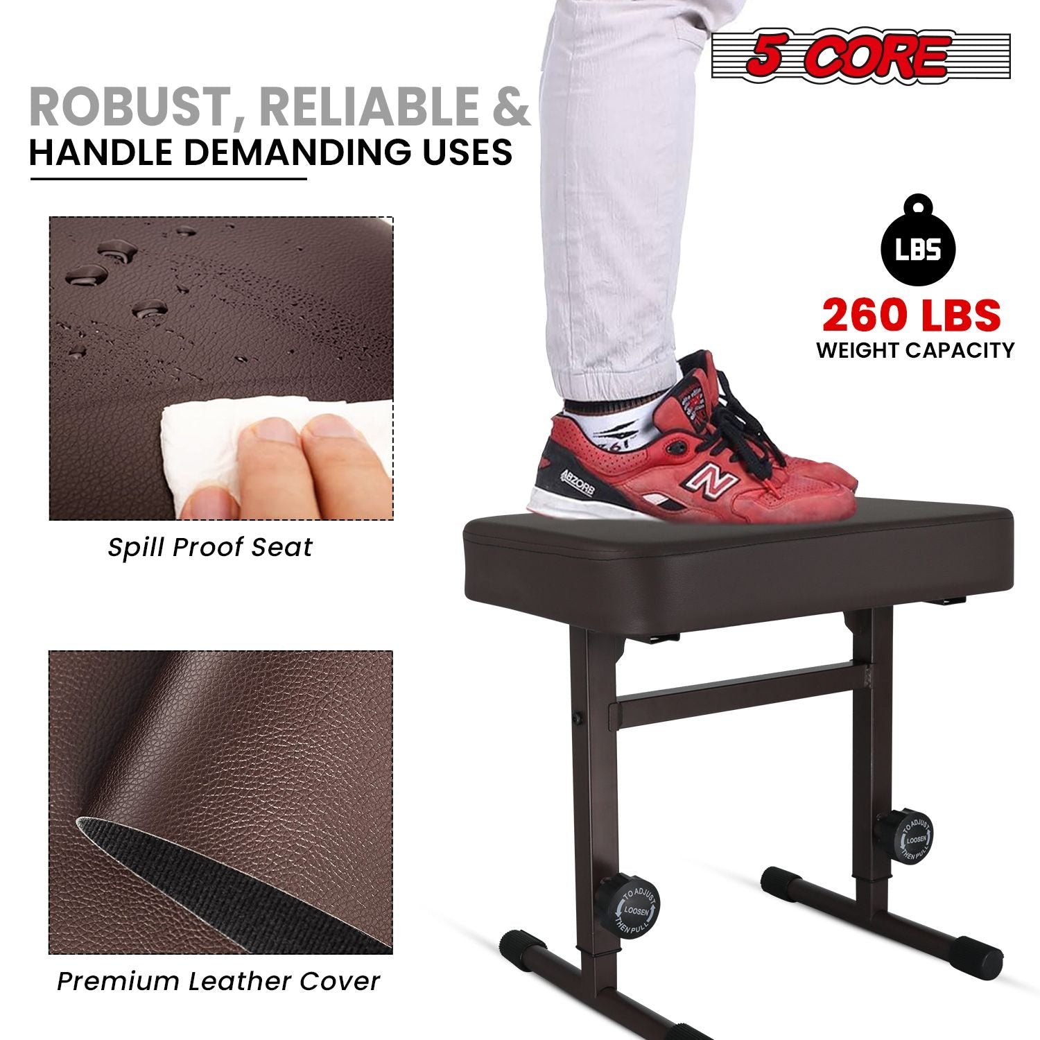 17 22 inch height adjustable kbb h adj br keyboard chair 5 core t style brown thick padded pu leather cushion seat piano stool