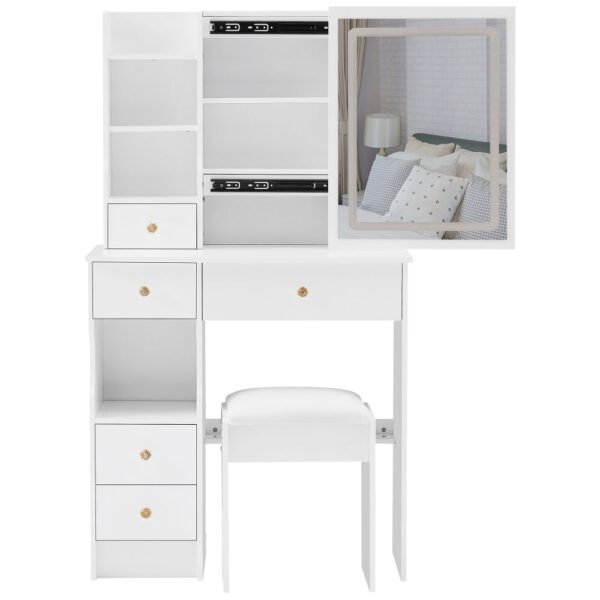 29.2" small size left drawer desktop vanity table + cushioned stool, large sliding, touch control, tri color switching