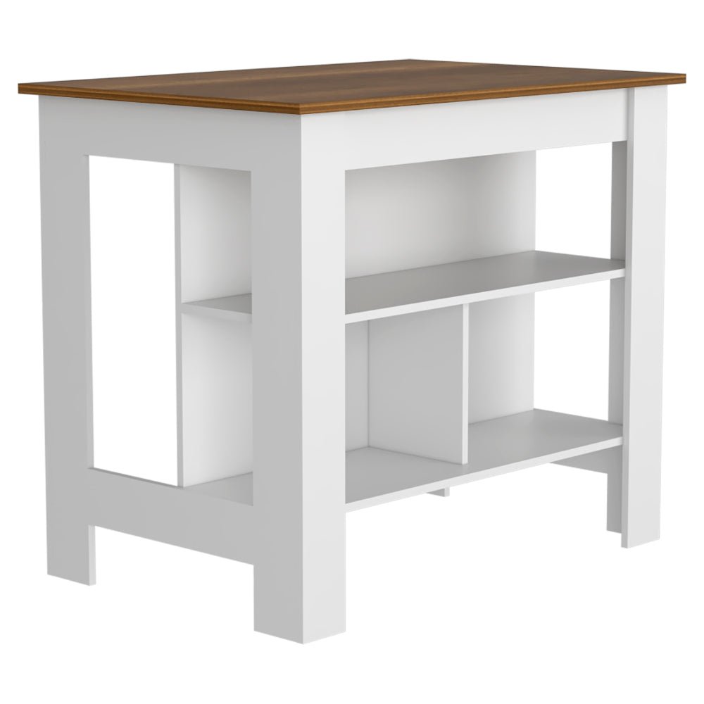 kitchen island dozza, three shelves, white / walnut finish