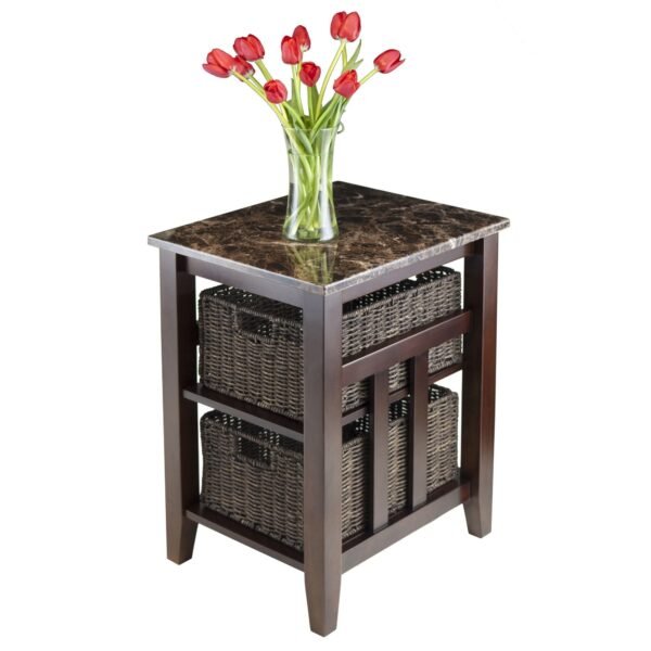 zoey living room furniture faux marble top side table with 2 baskets