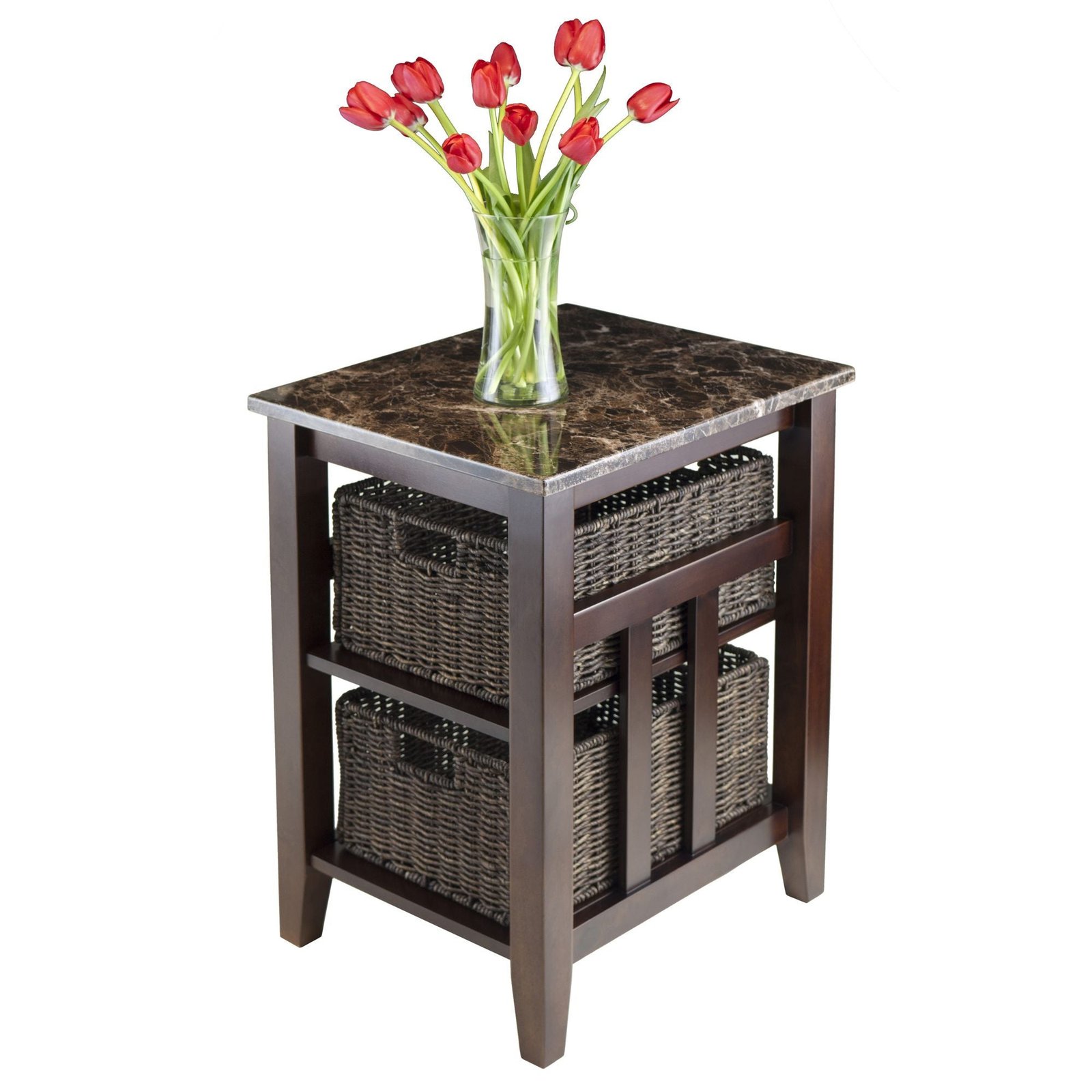 zoey living room furniture faux marble top side table with 2 baskets