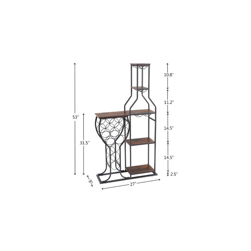 11 bottle floor wine rack,5 tier freestanding wine rack with wine glass holder and storage shelves,for home bar,living room
