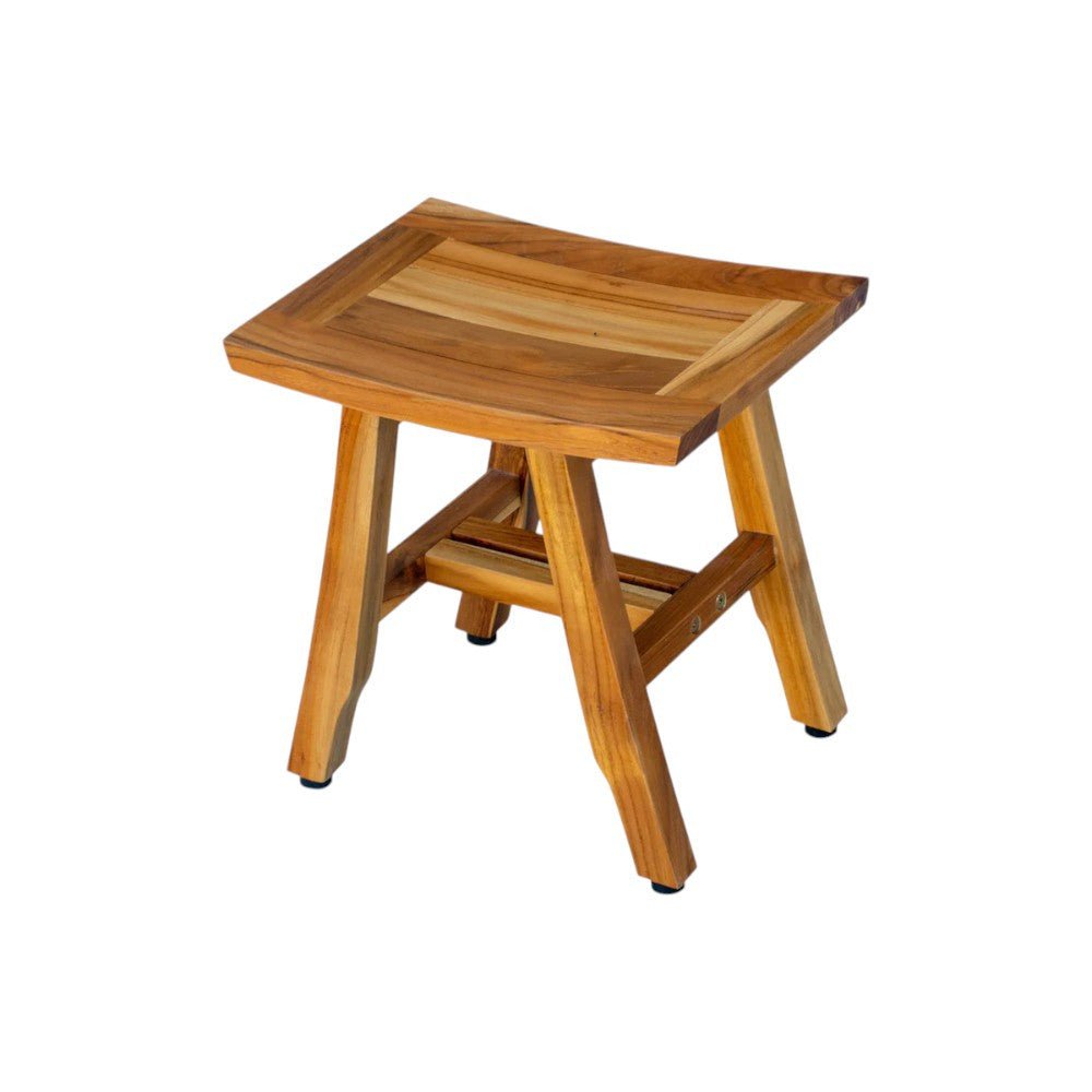 hms 14" natural teak curvilinear shower bench for bathroom bedroom living room kitchen wood shower stool storage