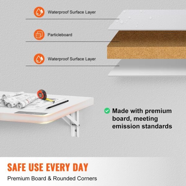 31.5" x 15.75" wall mounted folding table white floating desk iron bracket for small spaces home office dining laundry