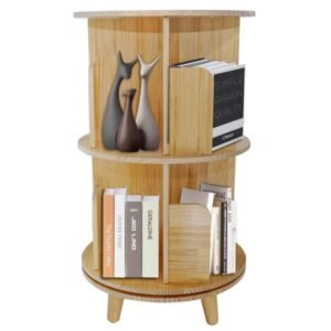 2 layer 360 rotation pine wood bookcase display rack and bookshelf