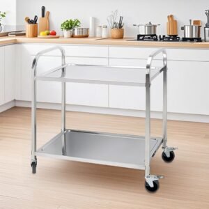 2x stainless steel 85x45x90cm food cart trolley 2 tier utility medium for kitchen islands & carts
