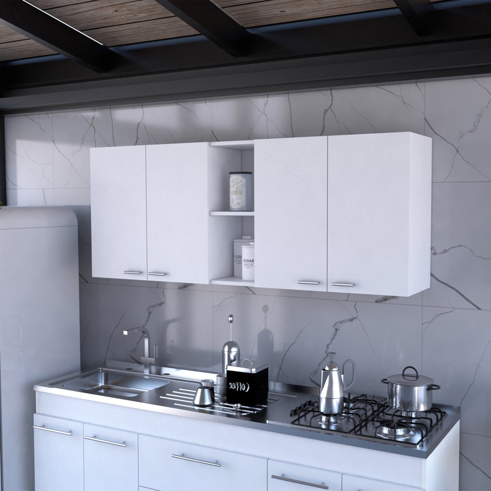 hms 59 white wood wall mounted accent cabinet with four doors kitchen cabinets product