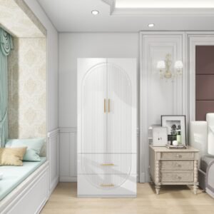 2 door 74.2" tall white freestanding bedroom armoire 2 drawer wood closet wardrobe with hanging rod bathroom storage organizer