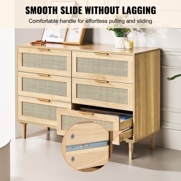 7 drawer boho dresser natural wood rattan chest drawers spacious storage for bedroom living room nightstand sturdy handles legs
