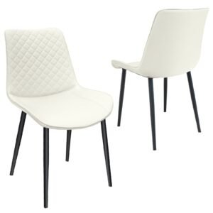 white pu leather armless dining chair with metal legs chequer upholstered set of 2 for kitchen restaurant living meeting room