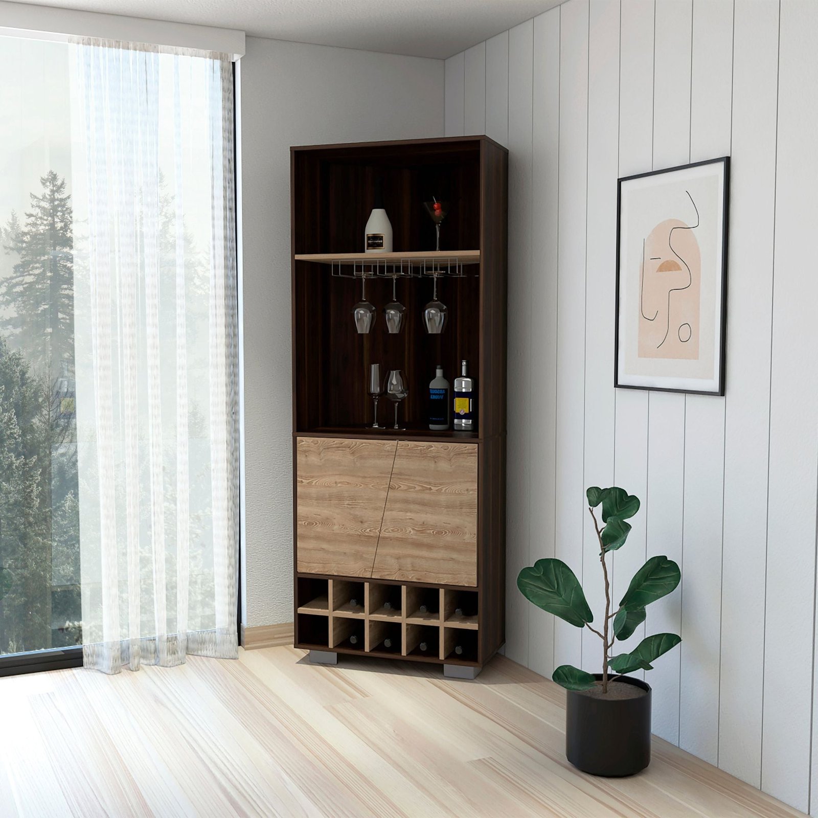 bahamas double door bar cabinet with ten built in wine racks and two shelves including one interior shelf