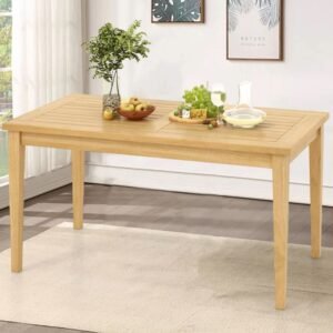 20 inch x 35.5 inch outdoor teak wood coffee table with slatted top for balconies