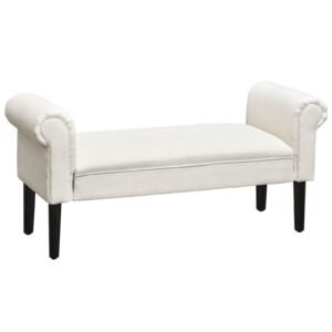 52" cream white elegant linen upholstered ottoman bench with armrests for seating & elegant stools & ottomans