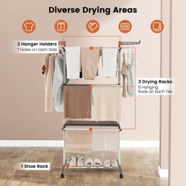 1 pc 4 tier clothes drying rack with rotatable side wings and collapsible shelves