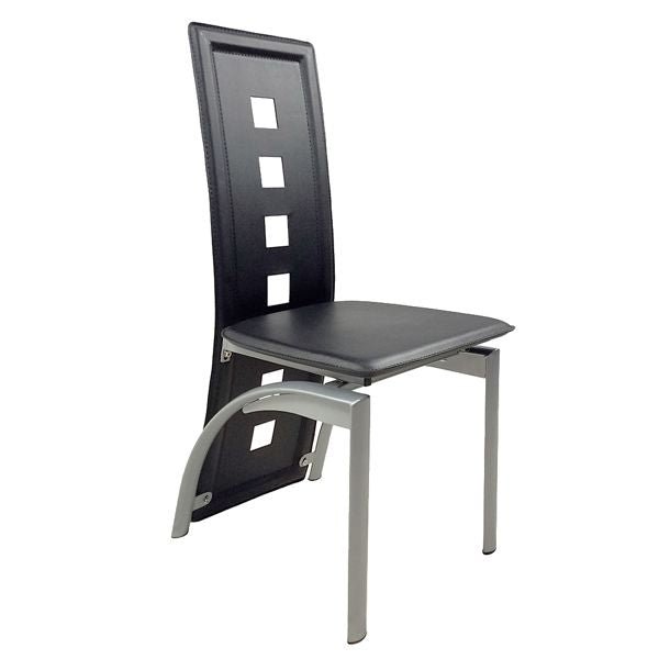 4pcs n201 pu leather dining chairs with long backrest square hollow decoration black cushion electroplating chair leg