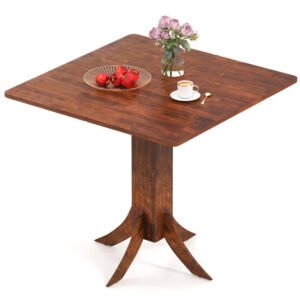 walnut square dining table with pedestal base and rubber wood frame