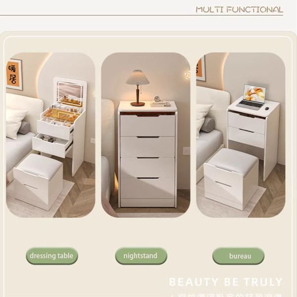 3 in 1 small bedroom makeup vanity set flip mirror light 3 color lighting visible glass tabletop 3 drawer storage bench for