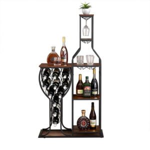 11 bottle floor wine rack,5 tier freestanding wine rack with wine glass holder and storage shelves,for home bar,living room