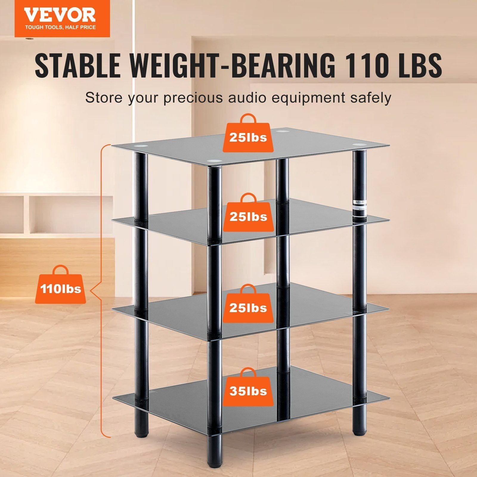 4 tier tempered glass av media stand strengthened audio video component cabinet corner shelf stereo rack stand tower for dvd