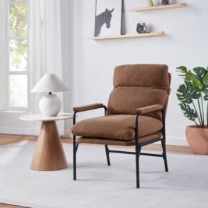modern brown accent recliner chair adjustable backrest corduroy fabric metal frame comfortable lounge for living room bedroom