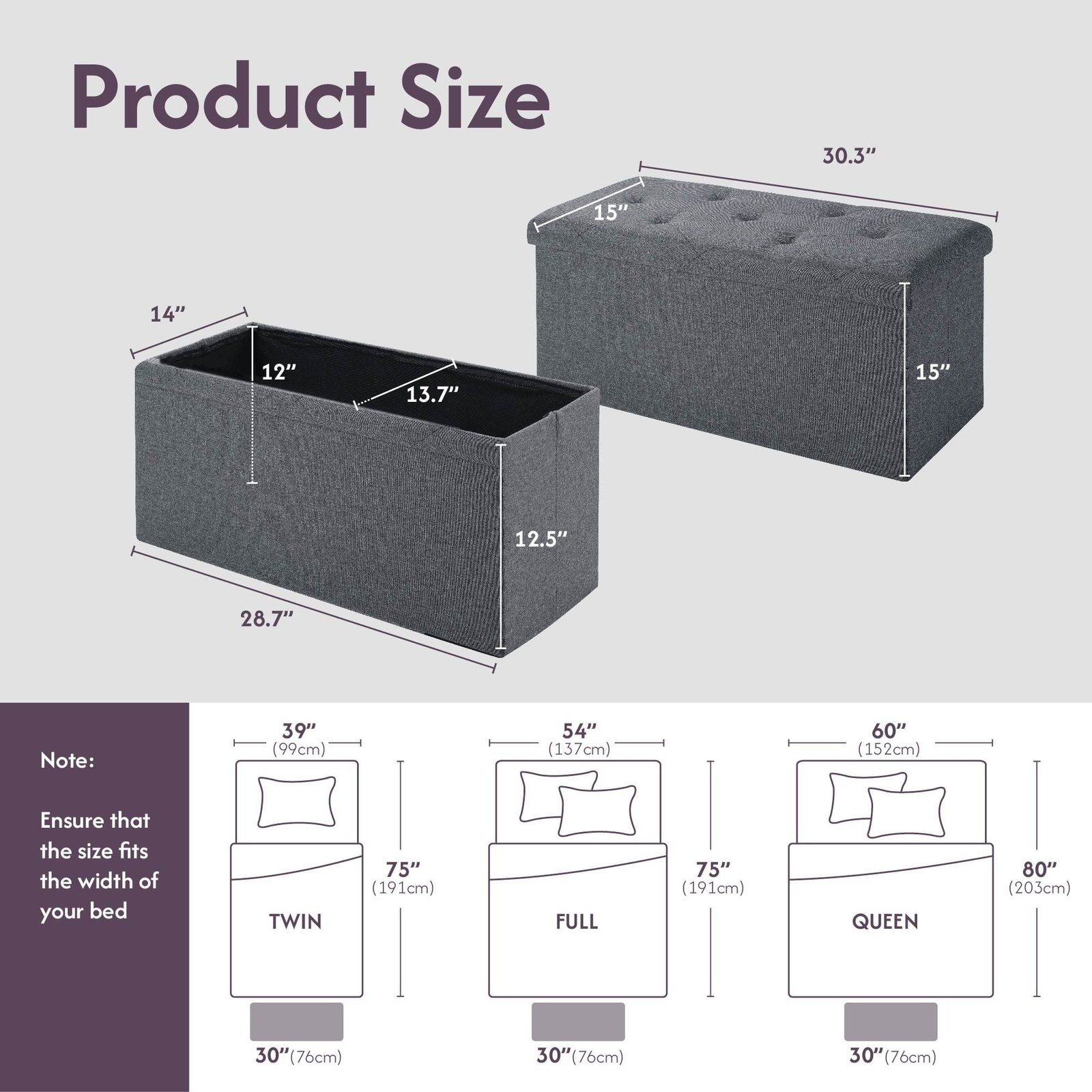 30 inches gray folding storage ottoman bench for foot rest & end bed storage chic chest design for living room bedroom entryway