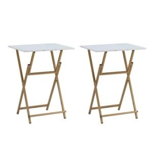 2 piece folding tv tray table set,foldable sofa side table,portable snack table for living room,bedroom,office,small space