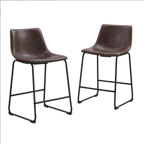 fcj industrial set of 2 brown faux leather counter stools for dining room industrial style furniture