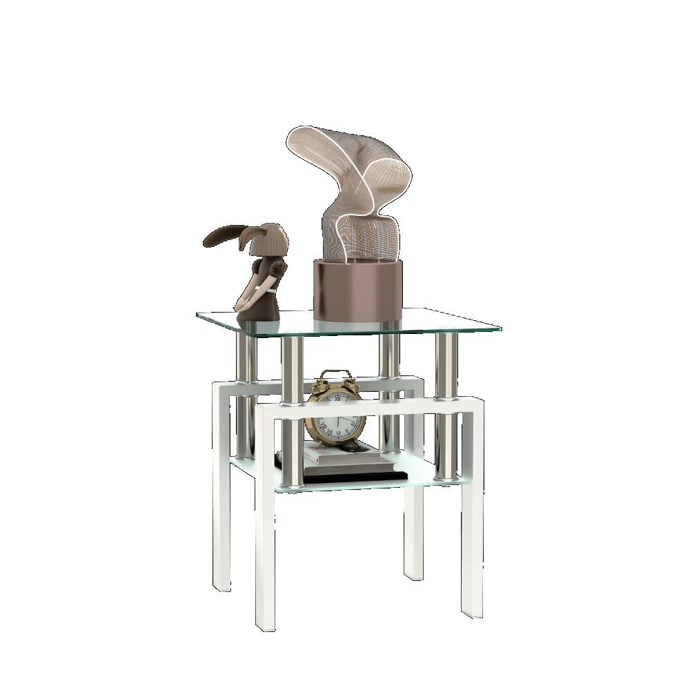 1 piece modern tempered glass tea table coffee table end table, square table for living room, transparent/white