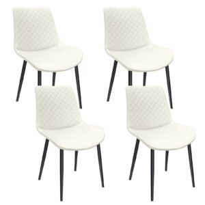 white pu leather armless dining chair with metal legs chequer upholstered 4 piece set for kitchen restaurant living meeting room