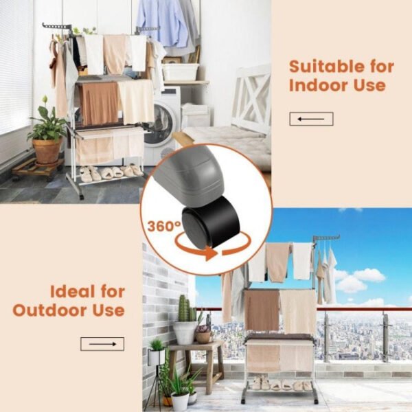 1 pc 4 tier clothes drying rack with rotatable side wings and collapsible shelves