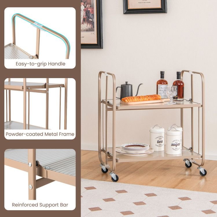 2 tier mobile serving cart with tempered glass shelf kitchen islands & carts product