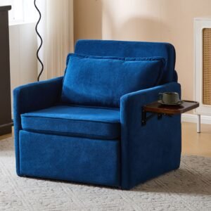 3 in 1 convertible adult sleeper chair bed convenient folding tray table usb type c charging ports blue fabric for living room