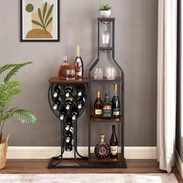 11 bottle floor wine rack,5 tier freestanding wine rack with wine glass holder and storage shelves,for home bar,living room