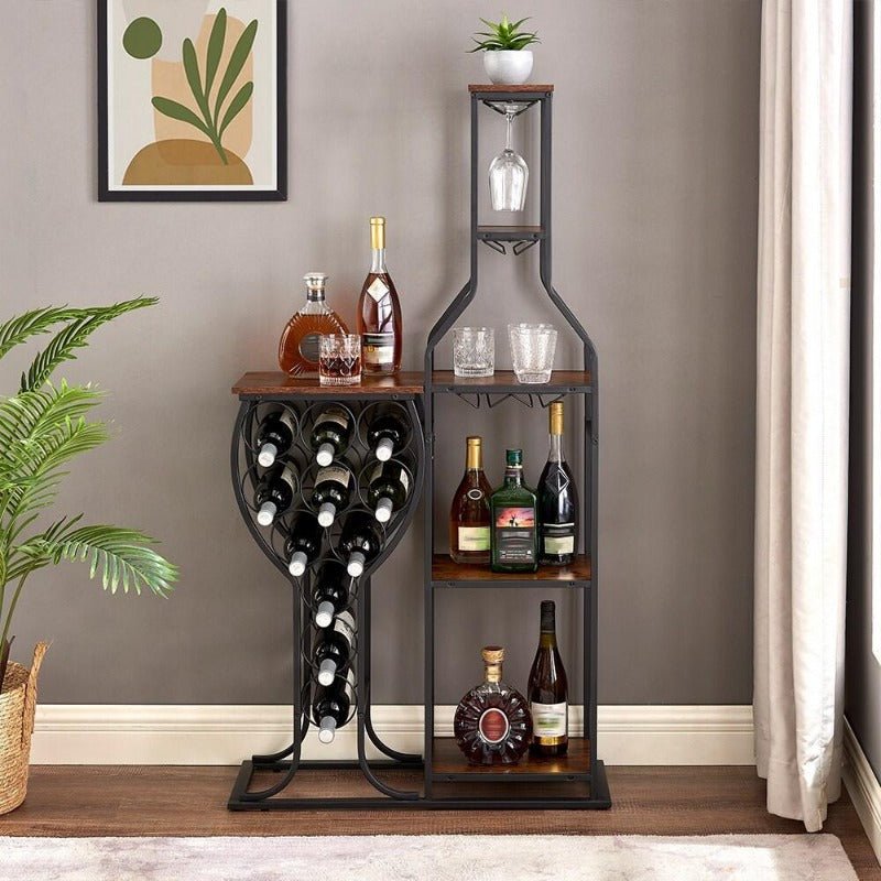 11 bottle floor wine rack,5 tier freestanding wine rack with wine glass holder and storage shelves,for home bar,living room