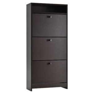 trendy espresso shoe storage cabinet with 3 large fold out drawers spacious top surface shoe rack