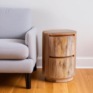 24" natural solid wood drum end table with two drawers hms living room furniture