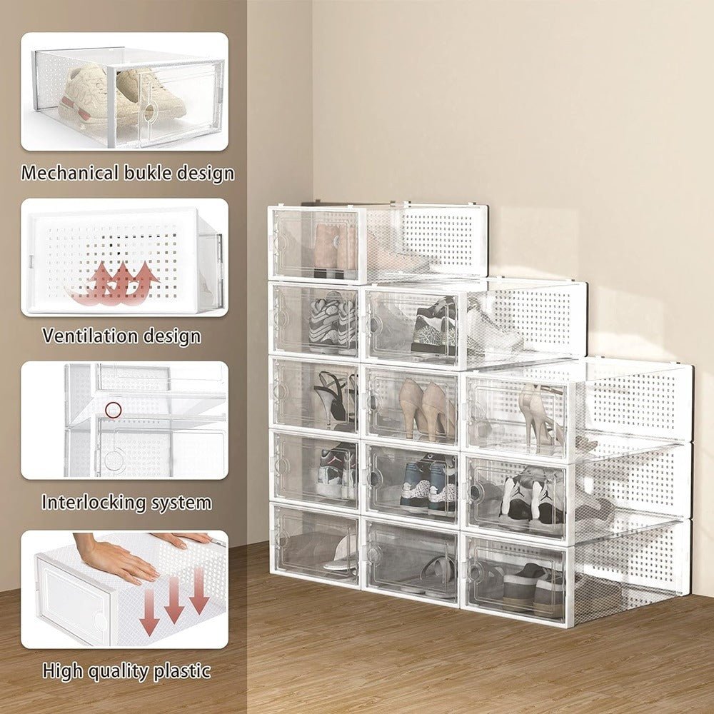 transparent shoe box storage box 15 pieces, dust proof and moisture proof, easy to assemble, suitable for storing shoes, toys,