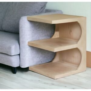 24" hms natural solid wood end table with two shelves for living room furniture
