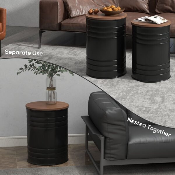 round nesting ottomans set of 2 with wooden lid metal frame and hidden storage space stools for bedroom storage