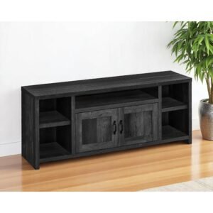 contemporary black cabinet enclosed storage tv stand 59" foldable minimalist tv console for living room made panel plywood mdf
