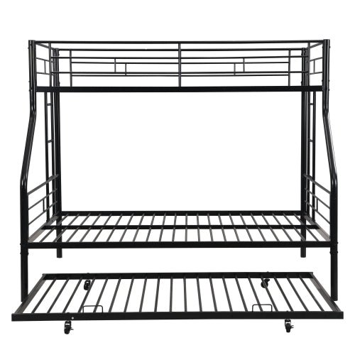 fcj metal bunk bed twin over full with trundle no box spring needed easy assembly for single or double bedroom use