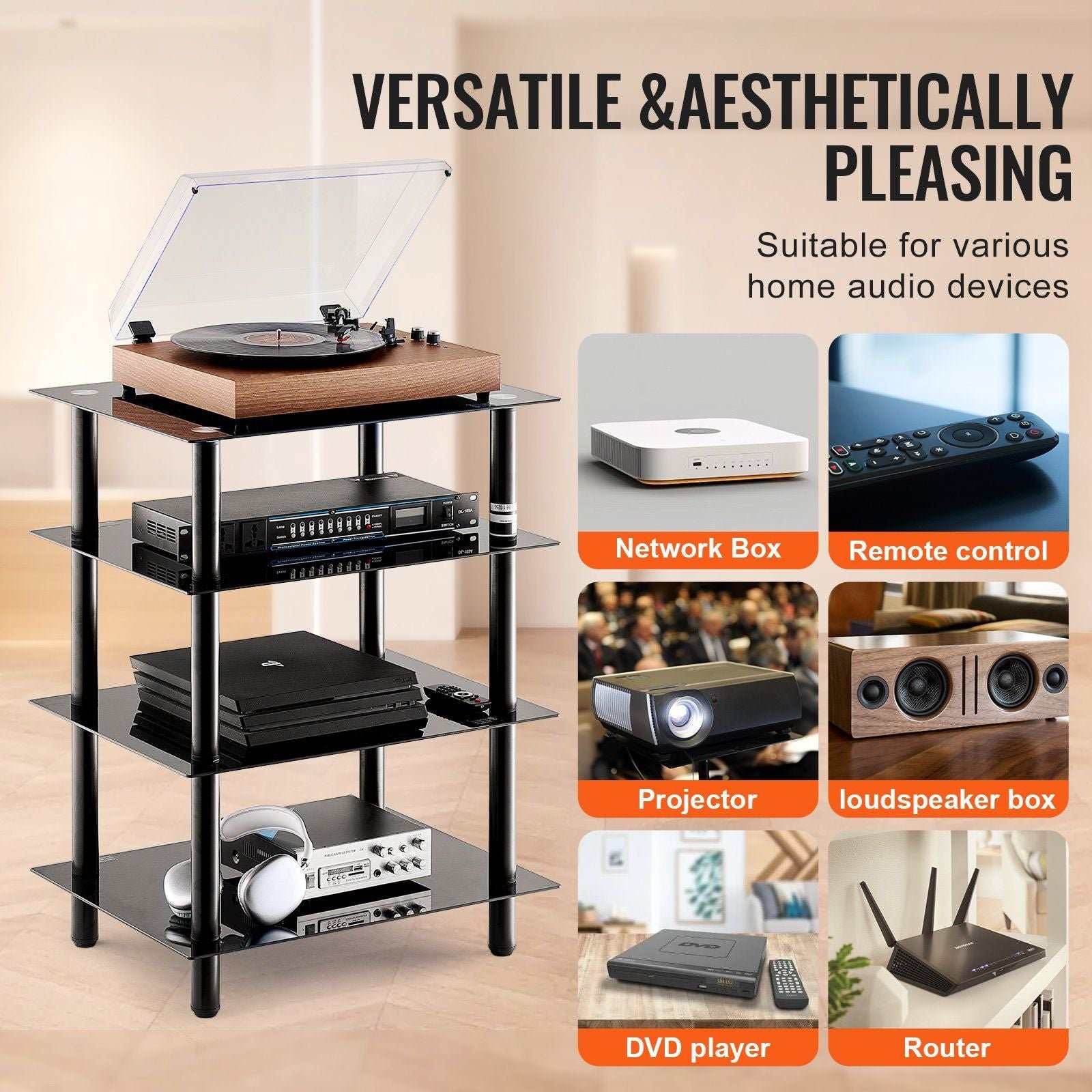 4 tier tempered glass av media stand strengthened audio video component cabinet corner shelf stereo rack stand tower for dvd
