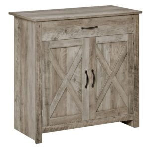 32" gray wash farmhouse sideboard buffet cabinet barn door style coffee bar for kitchen living room or entryway
