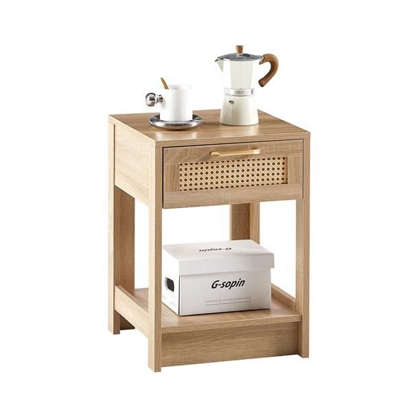 15.75" modern rattan end table with drawer nightstand for bedroom or living room natural