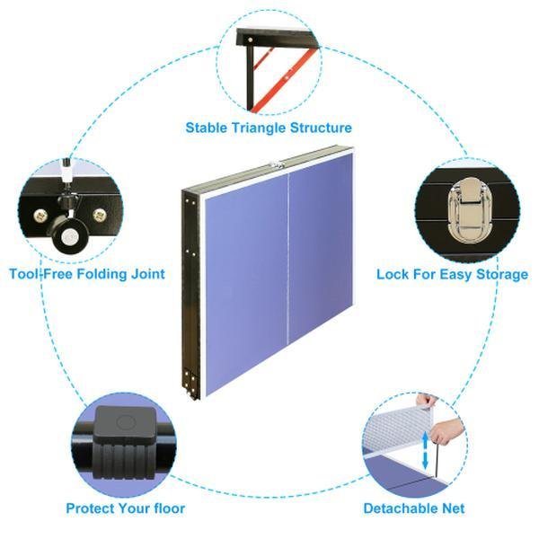 4.5ft table tennis table foldable & portable ping pong table set with net and 2 ping pong paddles for indoor outdoor game