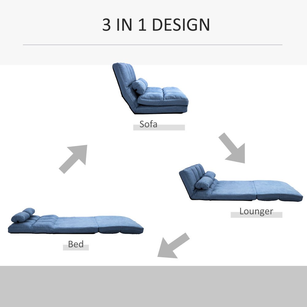 convertible floor sofa chair, folding couch bed, guest chaise lounge with 2 pillows, adjustable backrest and headrest, 40.25" l