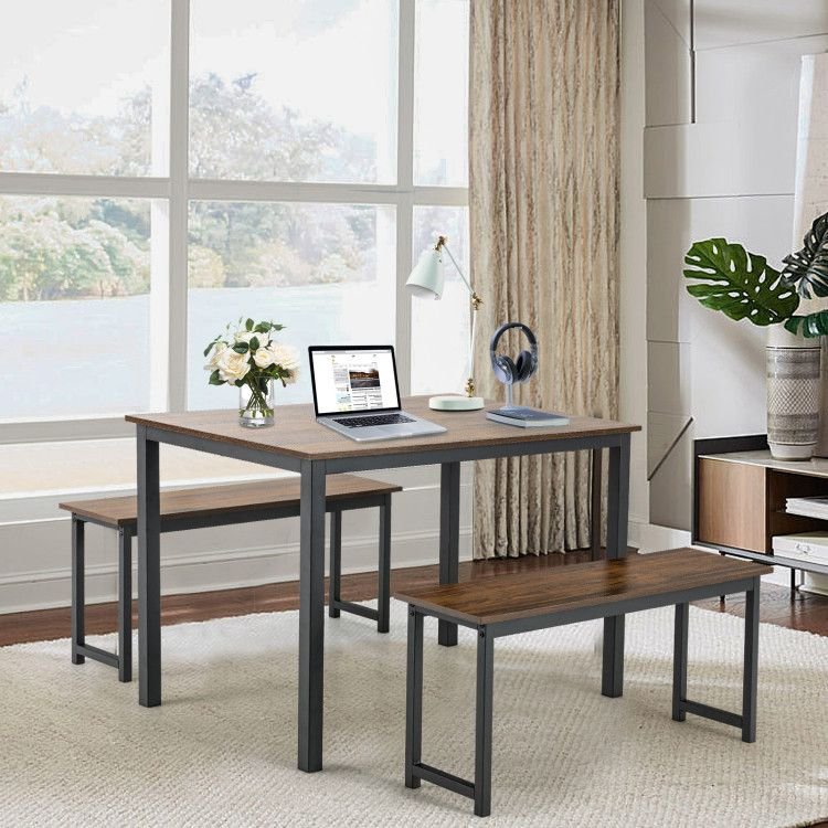 dining room set with 3 pieces includes table and 2 benches for kitchen bar use