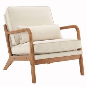 single indoor lounge chair with oak armrests oak upholstered off white for living room