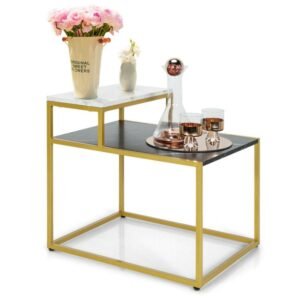 2 tier marble finish side table with metal frame elegant living room furniture